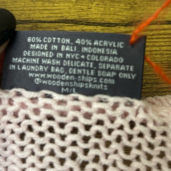 WOODEN SHIPS “Be Wine” Lightweight Open Knit Sweater Pink M/L - Picture 4 of 7